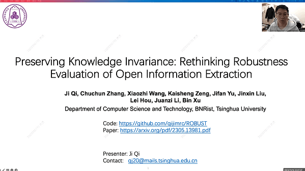 Preserving Knowledge Invariance: Rethinking Robustness Evaluation of Open Information Extraction | VIDEO