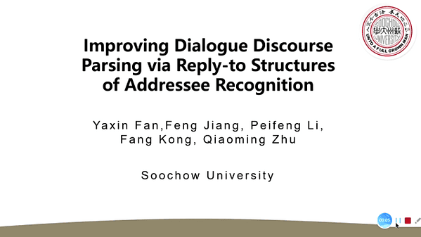 Improving Dialogue Discourse Parsing via Reply-to Structures of Addressee Recognition | VIDEO
