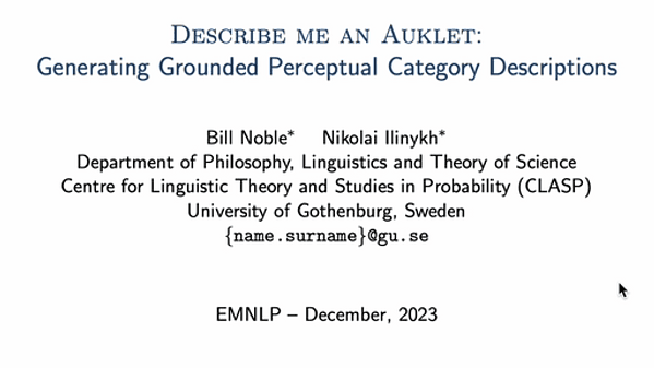 Describe Me an Auklet: Generating Grounded Perceptual Category Descriptions | VIDEO