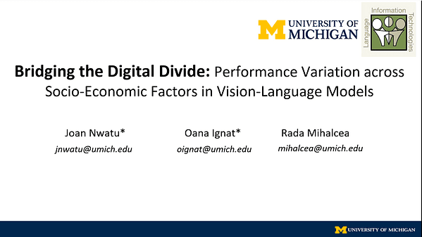 Bridging the Digital Divide: Performance Variation across Socio-Economic Factors in Vision-Language Models | VIDEO