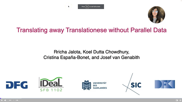 Translating away Translationese without Parallel Data | VIDEO