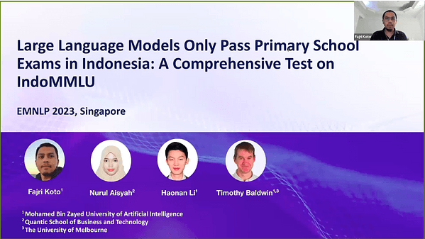 Large Language Models Only Pass Primary School Exams in Indonesia: A Comprehensive Test on IndoMMLU | VIDEO