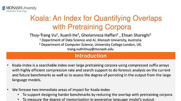 Koala: An Index for Quantifying Overlaps with  Pre-training Corpora