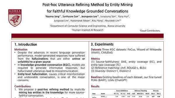 Post-hoc Utterance Refining Method by Entity Mining for Faithful Knowledge Grounded Conversations | VIDEO