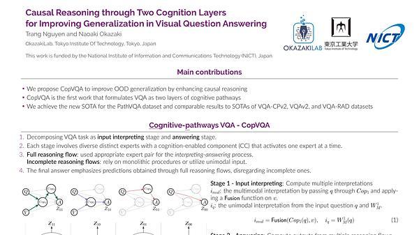 Causal Reasoning through Two Cognition Layers for Improving Generalization in Visual Question Answering | VIDEO