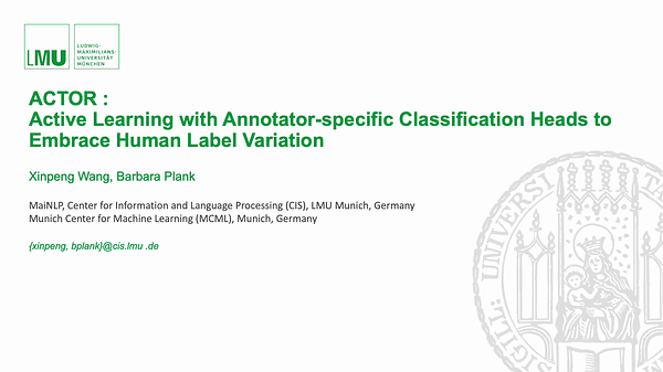 ACTOR: Active Learning with Annotator-specific Classification Heads to Embrace Human Label Variation | VIDEO