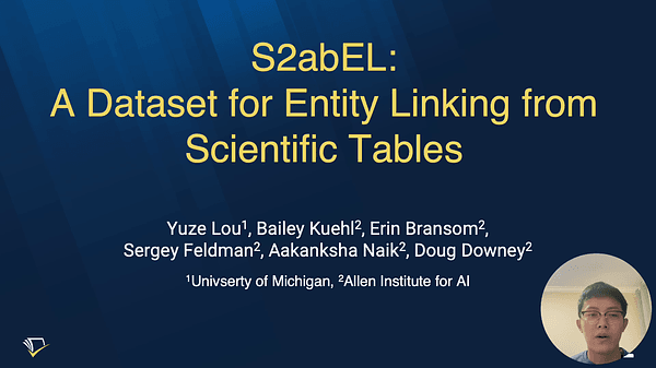 S2abEL: A Dataset for Entity Linking from Scientific Tables | VIDEO