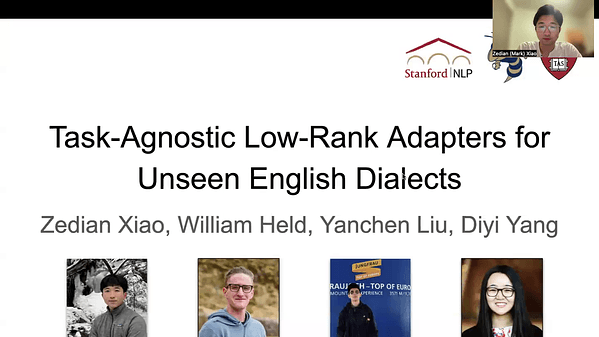 Task-Agnostic Low-Rank Adapters for Unseen English Dialects | VIDEO