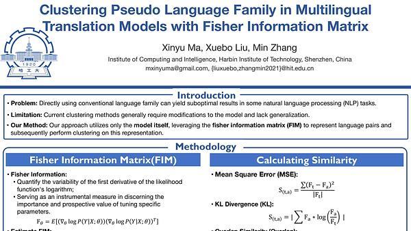 Clustering Pseudo Language Family in Multilingual Translation Models with Fisher Information Matrix