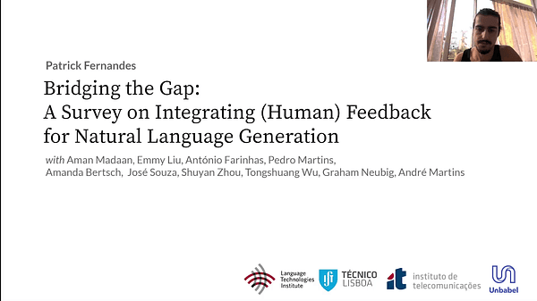 Bridging the Gap: A Survey on Integrating (Human) Feedback for Natural Language Generation | VIDEO