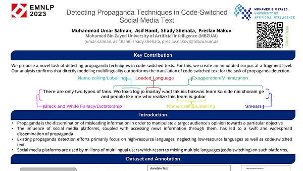 Detecting Propaganda Techniques in Code-Switched Social Media Text