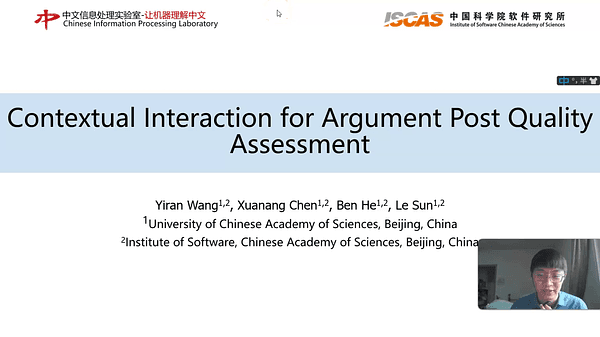 Contextual Interaction for Argument Post Quality Assessment | VIDEO