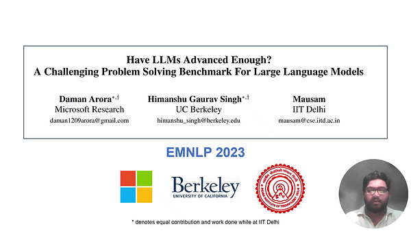 Have LLMs Advanced Enough? A Challenging Problem Solving Benchmark For Large Language Models | VIDEO