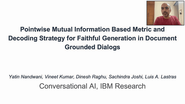 Pointwise Mutual Information Based Metric and Decoding Strategy for Faithful Generation in Document Grounded Dialogs