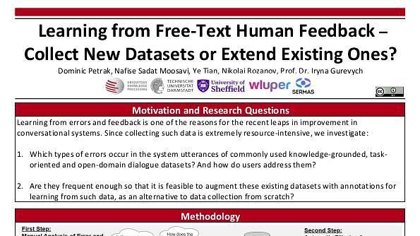 Learning From Free-Text Human Feedback – Collect New Datasets Or Extend Existing Ones?