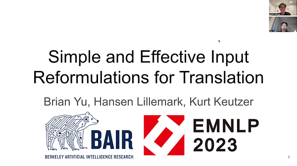 Simple and Effective Input Reformulations for Translation | VIDEO
