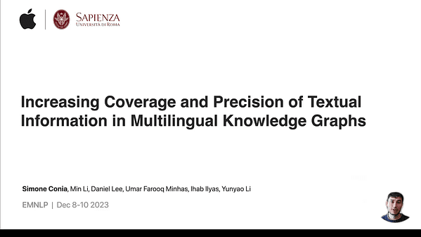 Increasing Coverage and Precision of Textual Information in Multilingual Knowledge Graphs