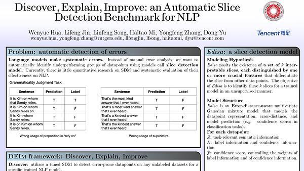 Discover, Explain, Improve: An Automatic Slice Detection Benchmark for Natural Language Processing