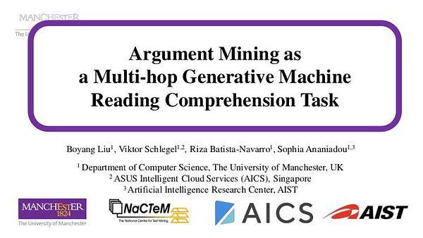 Argument mining as a multi-hop generative machine reading comprehension task