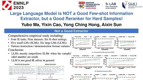 Large Language Model Is Not a Good Few-shot Information Extractor, but a Good Reranker for Hard Samples!