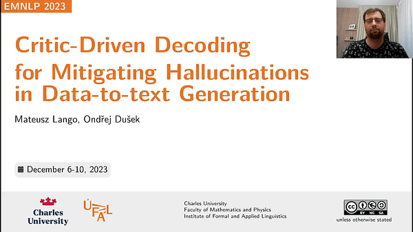 Critic-Driven Decoding for Mitigating Hallucinations in Data-to-text Generation | VIDEO