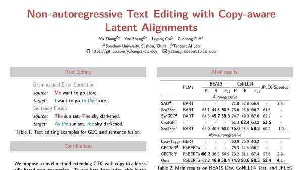 Non-autoregressive Text Editing with Copy-aware Latent Alignments