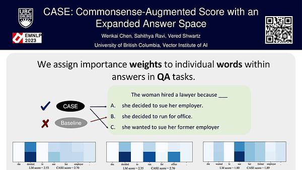 CASE: Commonsense-Augmented Score with an Expanded Answer Space