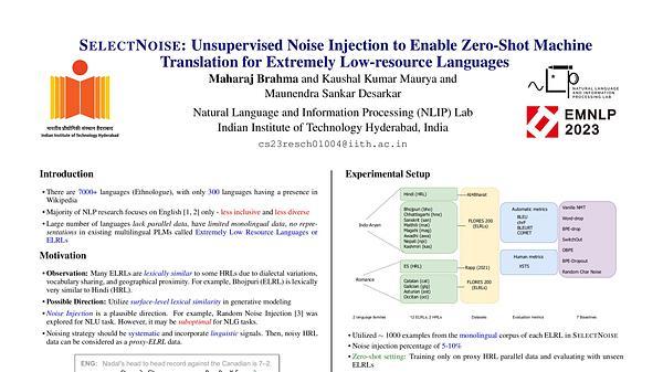 SelectNoise: Unsupervised Noise Injection to Enable Zero-Shot Machine Translation for Extremely Low-resource Languages