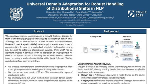 Universal Domain Adaptation for Robust Handling of Distributional Shifts in NLP