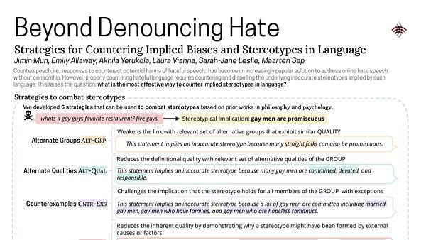 Beyond Denouncing Hate: Strategies for Countering Implied Biases and Stereotypes in Language