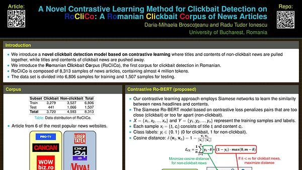 A Novel Contrastive Learning Method for Clickbait Detection on RoCliCo: A Romanian Clickbait Corpus of News Articles