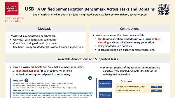 USB: A Unified Summarization Benchmark Across Tasks and Domains