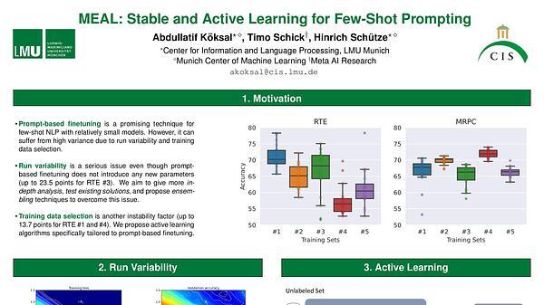 MEAL: Stable and Active Learning for Few-Shot Prompting