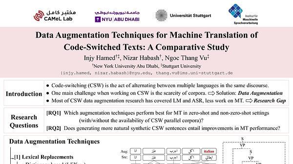 Data Augmentation Techniques for Machine Translation of Code-Switched Texts: A Comparative Study