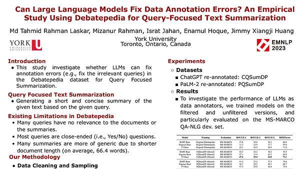 Can Large Language Models Fix Data Annotation Errors? An Empirical Study Using Debatepedia for Query-Focused Text Summarization