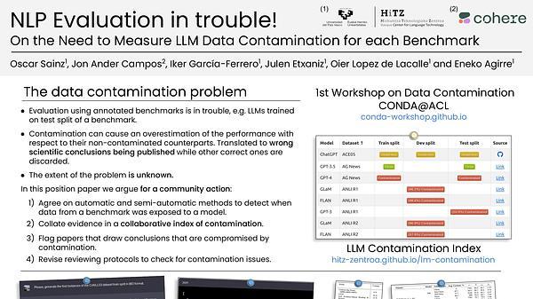 NLP Evaluation in trouble: On the Need to Measure LLM Data Contamination for each Benchmark