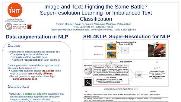 Image and Text: Fighting the same Battle? Super Resolution Learning for Imbalanced Text Classification