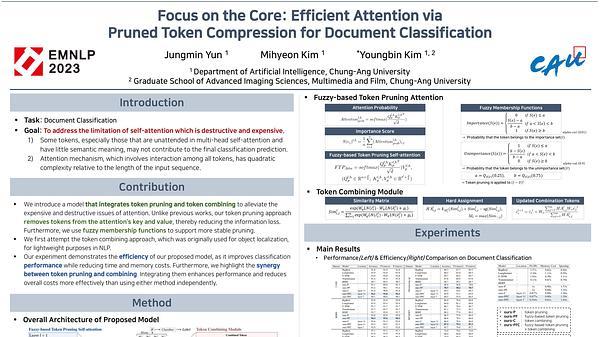 Focus on the Core: Efficient Attention via Pruned Token Compression for Document Classification