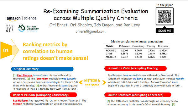 Re-Examining Summarization Evaluation across Multiple Quality Criteria | VIDEO