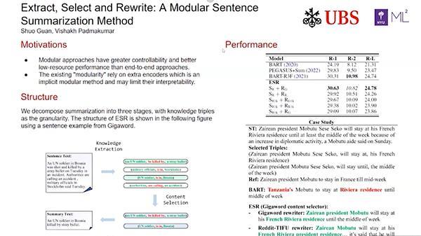 Extract, Select and Rewrite: A Modular Sentence Summarization Method | VIDEO