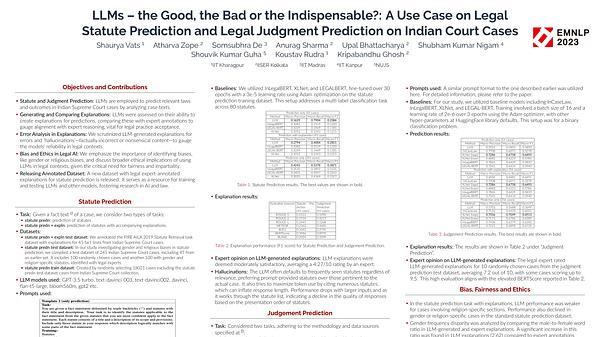 LLMs -- the Good, the Bad or the Indispensable?: A Use Case on Legal Statute Prediction and Legal Judgment Prediction on Indian Court Cases