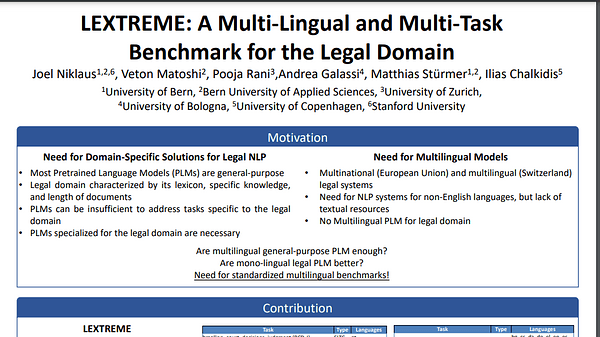 LEXTREME: A Multi-Lingual and Multi-Task Benchmark for the Legal Domain