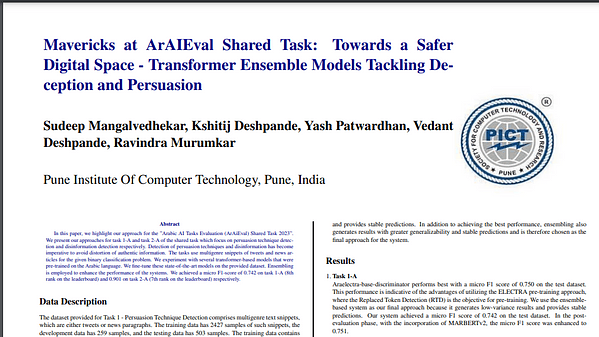 Mavericks at ArAIEval Shared Task: Towards a Safer Digital Space - Transformer Ensemble Models Tackling Deception and Persuasion