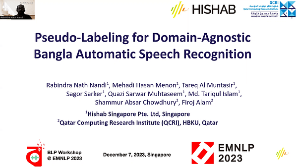 Pseudo-Labeling for Domain-Agnostic Bangla Automatic Speech Recognition | VIDEO