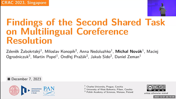 Findings of the Second Shared Task on Multilingual Coreference Resolution | VIDEO