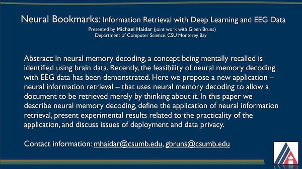 Neural Bookmarks: Information Retrieval with Deep Learning and EEG Data