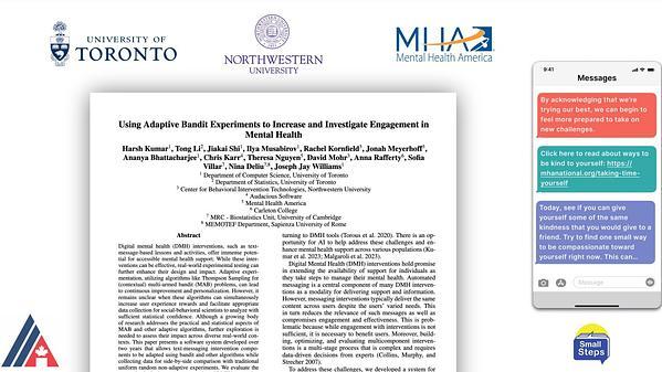 Using Adaptive Bandit Experiments to Increase and Investigate Engagement in Mental Health