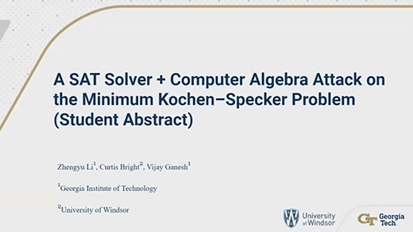 A SAT Solver and Computer Algebra Attack on the Minimum Kochen-Specker Problem (Student Abstract)