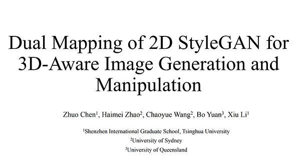 Dual Mapping of 2D StyleGAN for 3D-Aware Image Generation and Manipulation (Student Abstract)