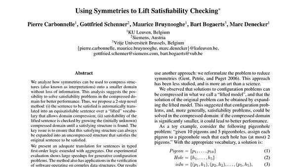 Using Symmetries to Lift Satisfiability Checking